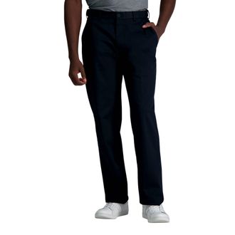 Haggar Mens Wrinkle Free Performance Khaki Classic Fit Flat Front Pant Casual, Black, 40W x 32L