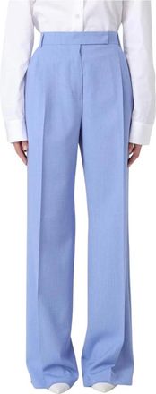Max Mara Broeken, Dames, Blauw, S, Leer, Tailored Wide Leg Broeken