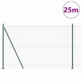 Berkfield Home Green Welded Wire Fence with 13 Flanged Posts Green 1.4x25 m Steel