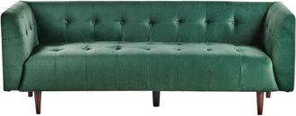 Beliani Sof&aacute; 3 Plazas Tapizado En Tela Patas De Madera Respaldo Abotonado Verde Byske