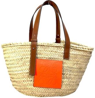 Loewe Beige Orange Straw Basket Shoulder Bag Tote Bag (Pre-Owned)