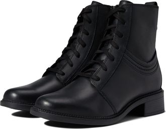 Clarks Womens Maye Step Zipper Leather Combat & Lace-Up Boots, Black Leather, 7 UK