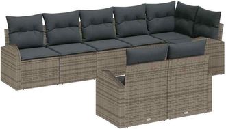 vidaXL Garden Sofa Set with Cushion 8 pcs Grey Poly Rattan vidaXL