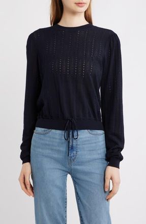 Frame Denim Cotton & Modal Pointelle Sweater in Navy at Nordstrom, Size X-Small