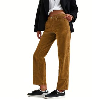 Generic Corduroy Trousers Women Spring and Summer Causal Work Trousers Straight-Fit Comfort Cotton Trouser Classic Business Work Dress Pants with Pockets Soli