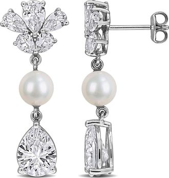 Delmar 6-6.5mm Cultured Freshwater Pearl & White Sapphire Drop Earrings - 8.92ct. at Nordstrom Rack