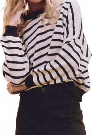 The Great. Roll Neck Pullover In Black & Cream Stripe