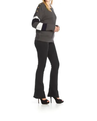 Papillon Knit Sweater With Striped Sleeve Detail In Grey