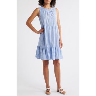 Beach Lunch Lounge Saison Sleeveless Tiered Linen & Cotton Dress in Provence Blue at Nordstrom Rack, Size Large