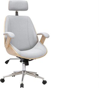 Miliboo Silla De Oficina Ejecutiva De Dise&ntilde;o En Tela Gris, Madera Clara Y Acero Cromado Musk