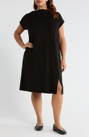 Eileen Fisher Funnel Neck Maxi Dress in Black at Nordstrom, Size 3 X
