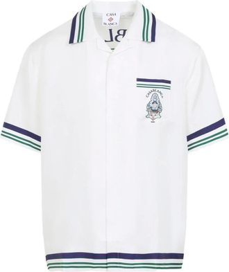 Casablanca Overhemden, Heren, Wit, L, Paris Tennis Club Korte Mouw Button-Up Shirt