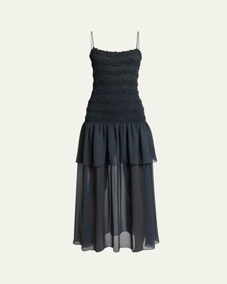 Proenza Schouler Michal Smocked Drop-Waist Georgette Maxi Dress