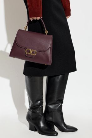 Ferragamo Double Gancini Bag, Womens, Burgundy