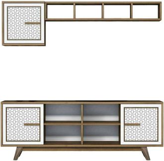 Dmora Mobile porta tv Diph, Credenza da soggiorno, Armadio basso per tv, Base parete attrezzata, 160x35h56 cm, Noce e Bianco, con imballo rinforzato, con