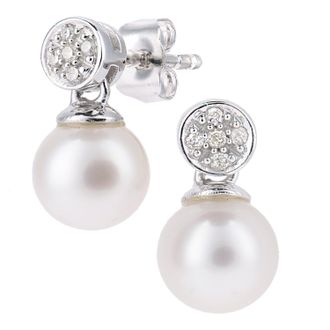 Diamant L'éternel Womens 9ct White Gold, 0.05ct Diamonds with Cultured pearl Earrings - One Size