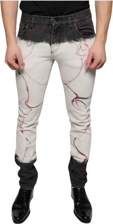 Dolce & Gabbana Zwart en Wit Tie-Dye Skinny Denim Jeans - Heren - Slim Fit Jeans - Veelkleurig - M - Denim - Jeans