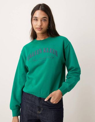 Calvin Klein Jeans Felpa girocollo verde con grafica del logo