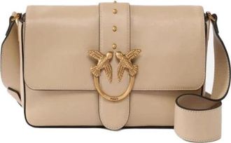 Pinko Love One Classic Slouchy - Dames - Schoudertassen - Beige - ONE Size - Katoen - Tassen