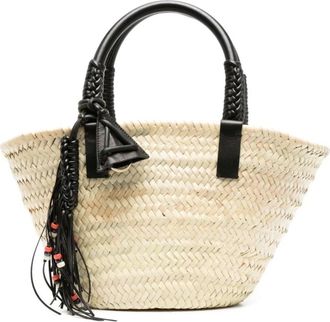 Alanui Geweven Stro Tote Tas met Leren Rand - Dames - Shoppers - Beige - ONE Size - Leer - Tassen
