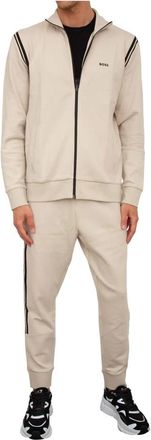HUGO BOSS Regular-Fit Trainingssweatshirt - Heren - Trainingspakken - Beige - L - Katoen - Fitness