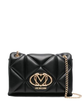 Love Moschino quilted logo-plaque shoulder bag - women - Polyurethane - One Size - Black