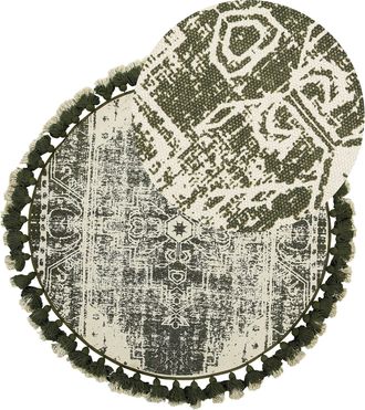 Beliani Beliani - Alfombra Redonda De Algod&oacute;n Crema Y Verde Para Sal&oacute;n Vintage &Oslash; 120 Cm Kahta