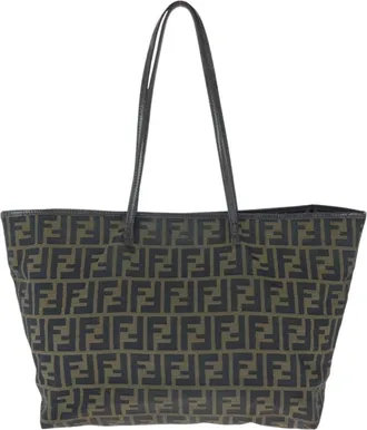 Fendi Brown Dark Brown Canvas Leather Shoulder Bag Tote Bag (Pre-Owned)