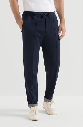 Brunello Cucinelli Cotton, cashmere and silk French terry double cloth trousers with Cr&ecirc;te detail in Cobalt at Nordstrom, Size Xxx-Large