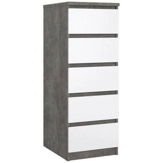 Dmora Cassettiera Achaldi, Settimino multiuso, Comò camera da letto, Mobile con cassetti, 50x40 h111 cm, Cemento e Bianco lucido - Dmora