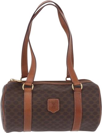 Celine Vintage Barrel Macadam Canvas & Leather Brown Pvc Handbag (Pre-Owned)