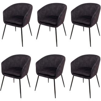 Hhg Set di 6 sedie da pranzo HHG 074, poltroncina da cucina imbottita, stoffa/tessuto (340g/m&sup2;) metallo, grigio scuro
