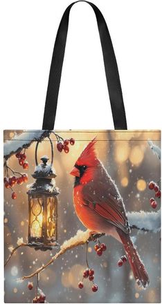 Generic Cardinal Cute Bird With Lantern Womens Tote Casual Shopping Bag Lightweight Shoulder Bags Hobos Handbag for Work Travel Daily 35x40cm
