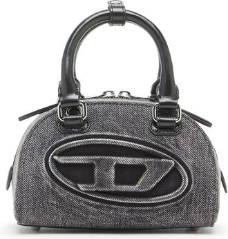 Diesel 1DR Dome-Mini bowling bag in washed denim - Crossbody Bags - Woman - Grey