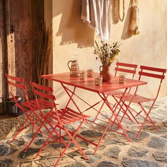 Sweeek 4-seater Folding Metal Bistro Garden Table in Terracotta