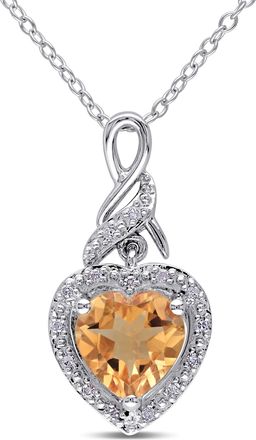 Mimi & Max 1 5/8 CT TGW Diamond and Citrine Heart Twist Pendant With Chain in Sterling Silver