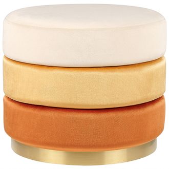Beliani Puf De Terciopelo Naranja 48 Cm Base Reposapi&eacute;s Taburete Glamour Louin