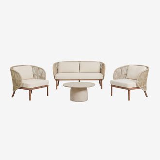 Sklum Conjunto De Jard&iacute;n Con Sof&aacute; De 2 Plazas, 2 Sillones Capri Y Mesa De Centro Redonda &Oslash;75 Cm En Cemento Layana Sklum