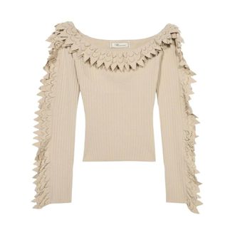 Blumarine Jersey de punto acanalado con volantes festoneados - Knitwear - Mujer - Beige - M