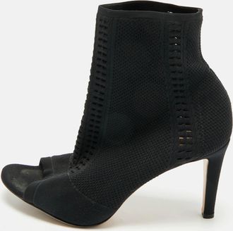Gianvito Rossi Black Knit Fabric Peep Toe Ankle Length Boots
