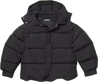 Jacquemus Zwarte Parka Jas met Logo - Heren - Winterjassen - Zwart - M - Polyester - Jassen