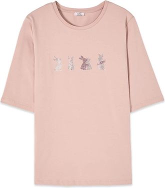 Oltre T-shirt met microkristallen - Dames - T-shirts - Roze - L - Katoen - Tops