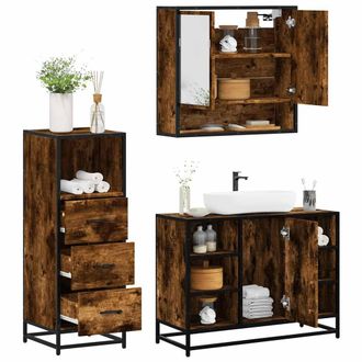 Berkfield Home 3 Piece Bathroom Furniture Set Smoked Oak Engineered Wood in Brown