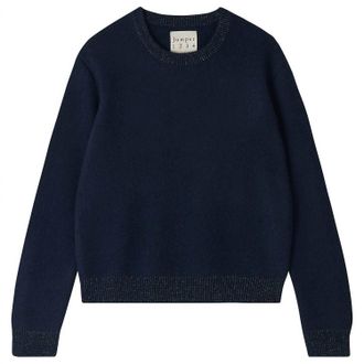 JUMPER 1234 Womens Contrast Lurex Rib Sweater Top In Dark Navy