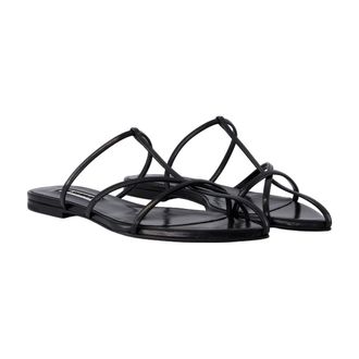 Jil Sander Womens Leather Strappy Sandal Black Goatskin