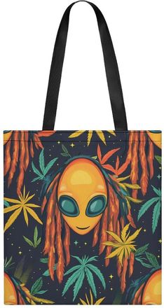Generic Rasta Aliens Weed Womens Tote Casual Shopping Bag Lightweight Shoulder Bags Hobos Handbag for Work Travel Daily 35x40cm