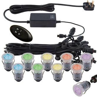 Loops IP67 Decking Plinth Light Kit 10x 25mm RGB Colour Changing Lamps Outdoor Rated