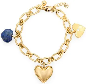 Madewell Engine Turned Lapis Heart Charm Bracelet in Antique Gold at Nordstrom