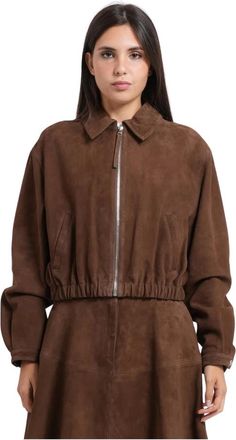 HUGO BOSS Jassen - Dames - Leren en Su&egrave;de Jassen - Bruin - S - Leer - Jassen