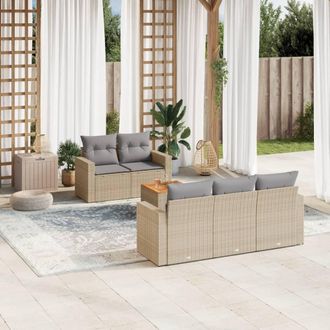vidaXL Juego De Sof&aacute;s Jard&iacute;n Con Cojines Beige Mezcla 6 Pzas Rat&aacute;n Pe Vidaxl
